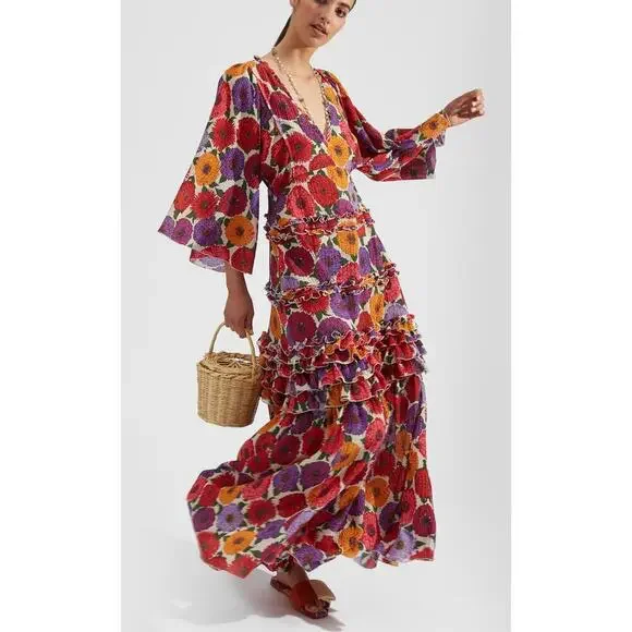 La DoubleJ Jeanne Maxi Dress Zinnie Creponne Floral Print Gown Tuckernuck XL - Picture 2 of 15